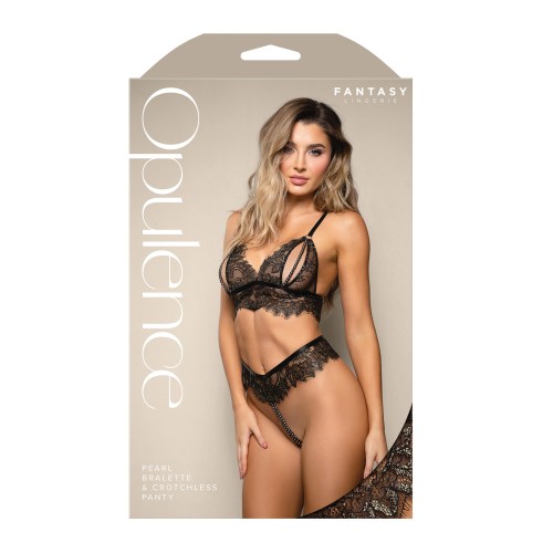 Bralette de Encaje Metálico Panty de Perlas Negro