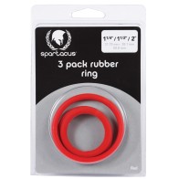 Spartacus Rubber Cock Ring Set Pack of 3 Red