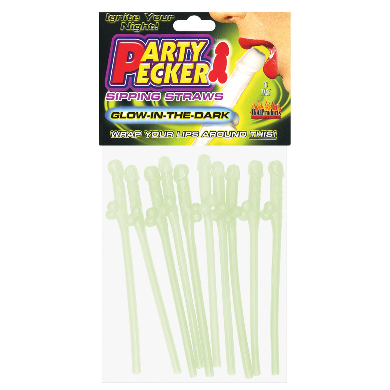 Party Pecker Sipping Straws Glow in the Dark Pack of 10