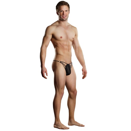 G-string Masculino con Correas y Anillos Negro L/XL