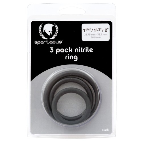 Spartacus Nitrile Cock Ring Set Black 3 Pack