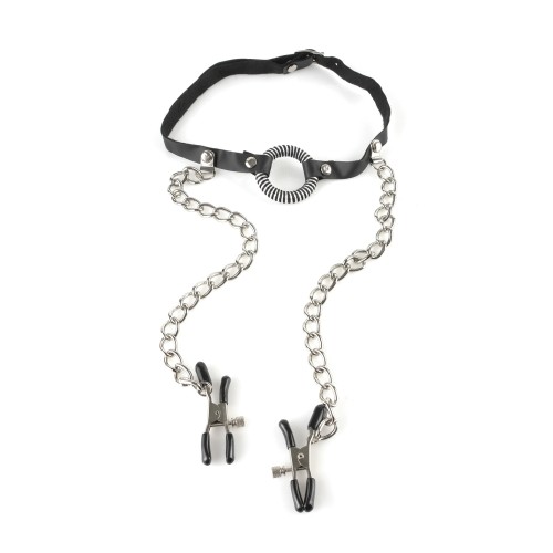 Fetish Fantasy O Ring Gag with Nipple Clamps