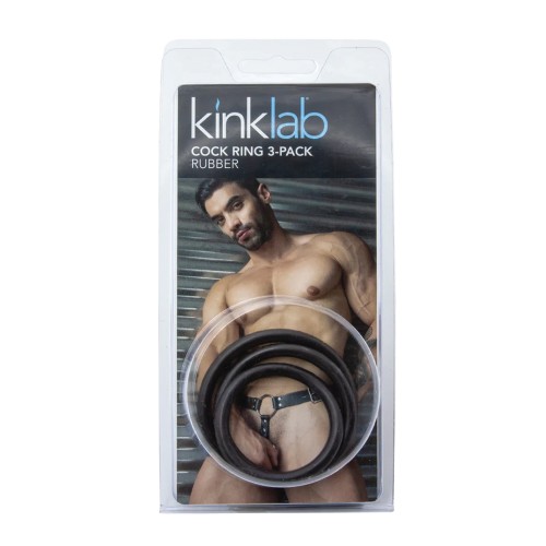 KinkLab Rubber Cock Ring Trio for Enhanced Pleasure