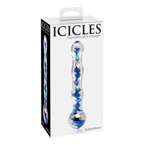 Icicles No. 8 Hand Blown Glass Massager with Blue Swirls