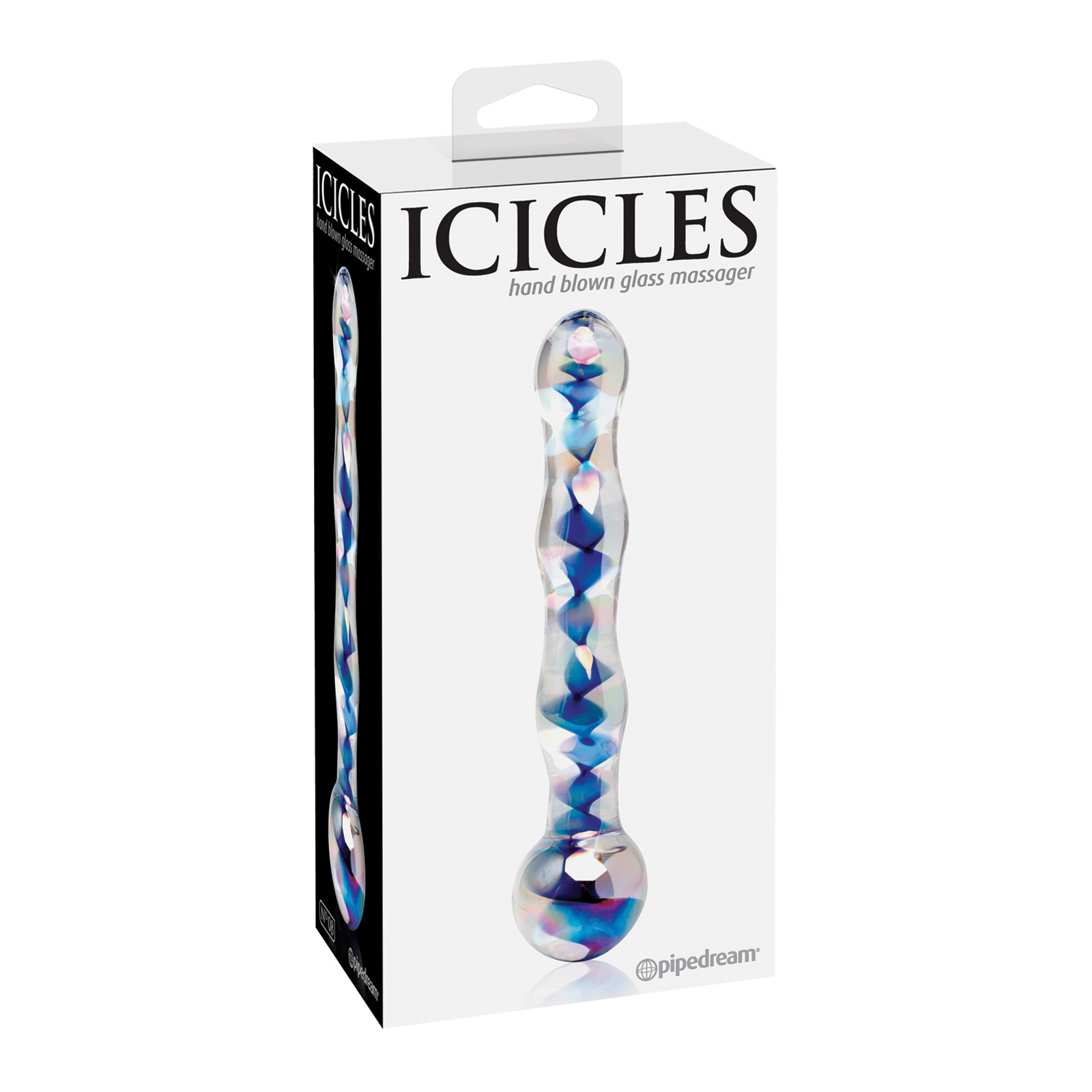 Icicles No. 8 Hand Blown Glass Massager with Blue Swirls