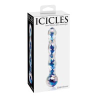 Icicles No. 8 Hand Blown Glass Massager with Blue Swirls