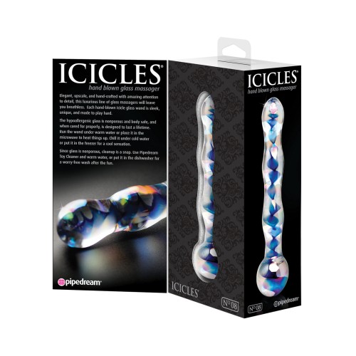 Masajeador de Vidrio Icicles No. 8 con Remolinos Azules