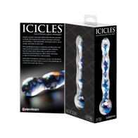 Icicles No. 8 Hand Blown Glass Massager with Blue Swirls