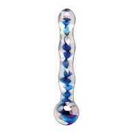 Icicles No. 8 Hand Blown Glass Massager with Blue Swirls