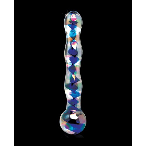 Icicles No. 8 Hand Blown Glass Massager with Blue Swirls