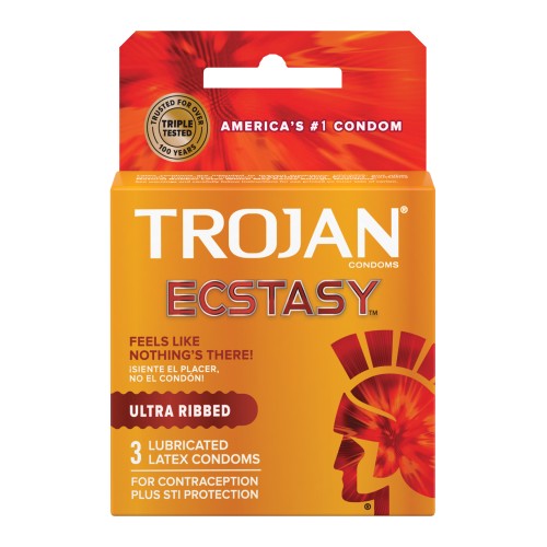 Condones Trojan Ultra Ribbed Ecstasy Caja de 3