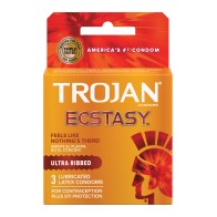 Trojan Ultra Ribbed Ecstasy Condoms Box of 3