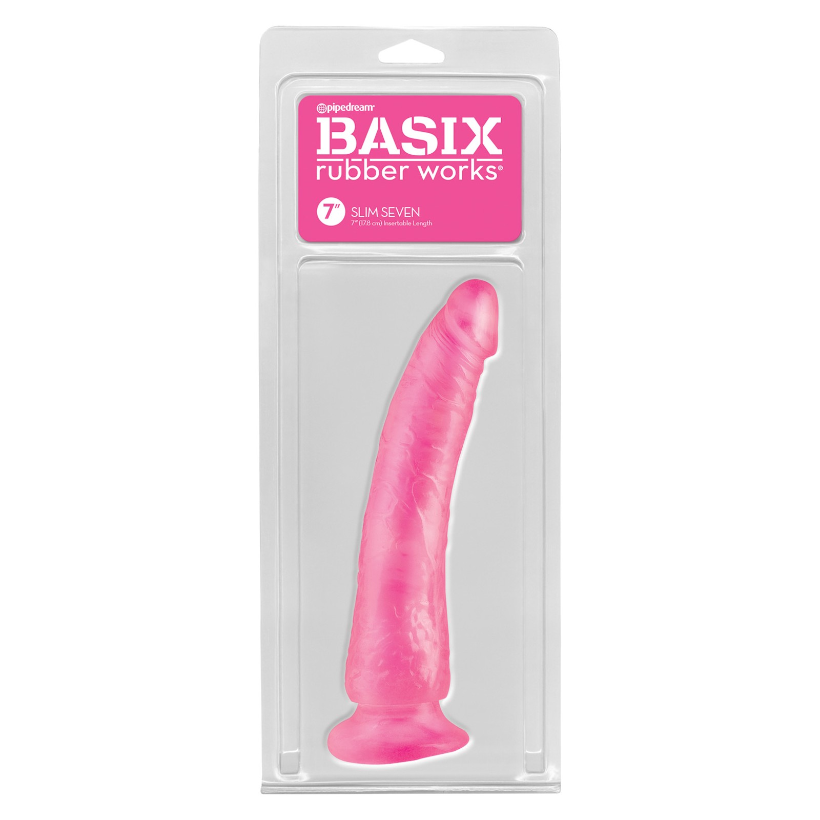 Dildo Slim de 7" de Basix Rubber Works - Rosa