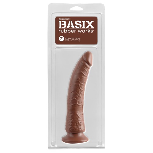 Dildo Slim de 7 Pulgadas Basix Rubber Works Marrón