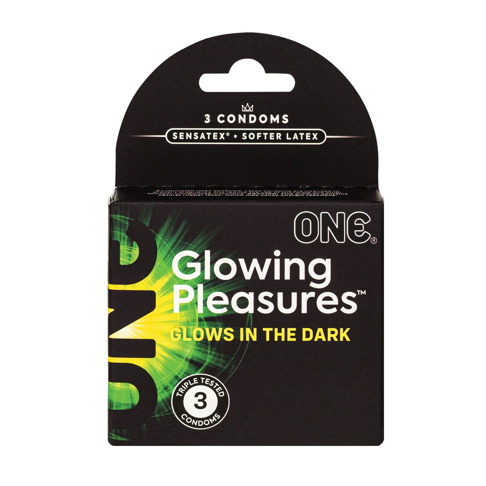 One Glowing Pleasures Box of 3 Condoms