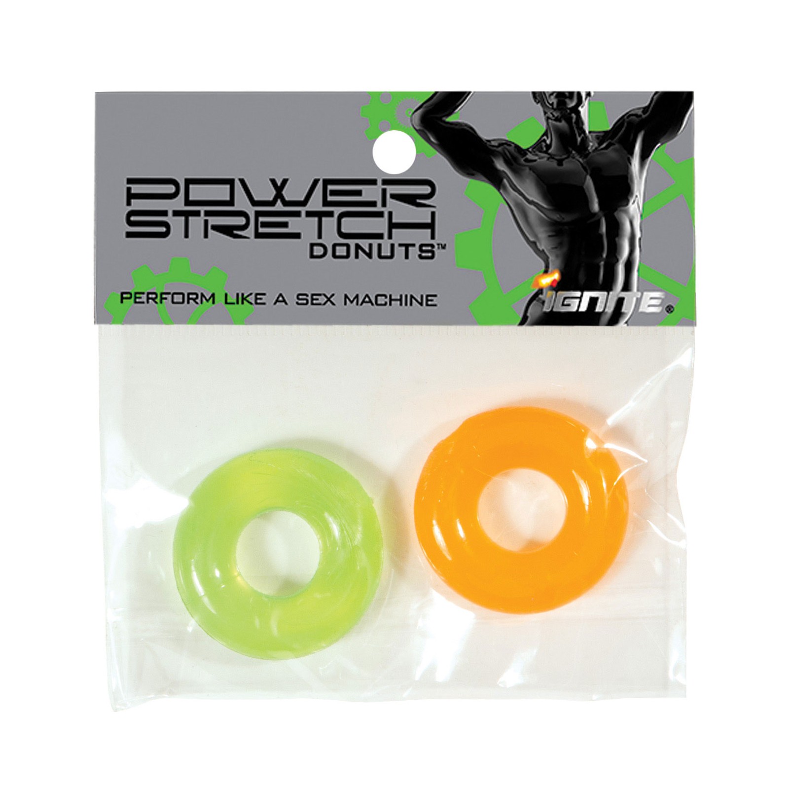 Ignite Power Stretch Donut Cock Ring Orange Green 2 Pack