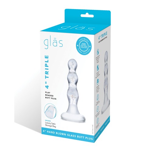 Glas Triple Play Beaded Butt Plug - Clear