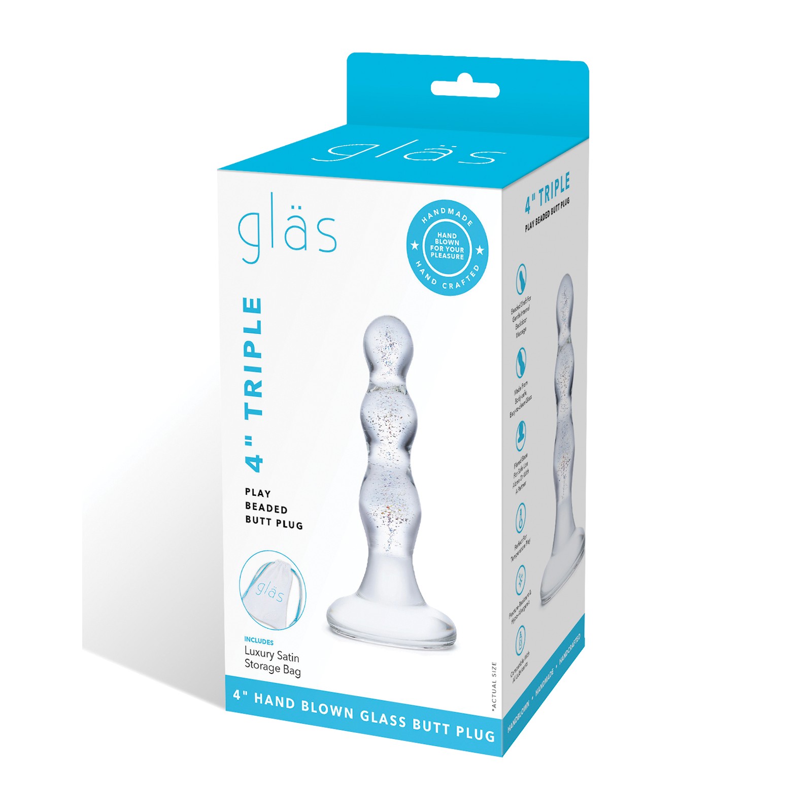 Plug Anal con Perlas Glas Triple Play - Transparente