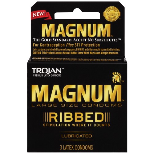 Condones Magnum Ribbed Trojan - Caja de 3