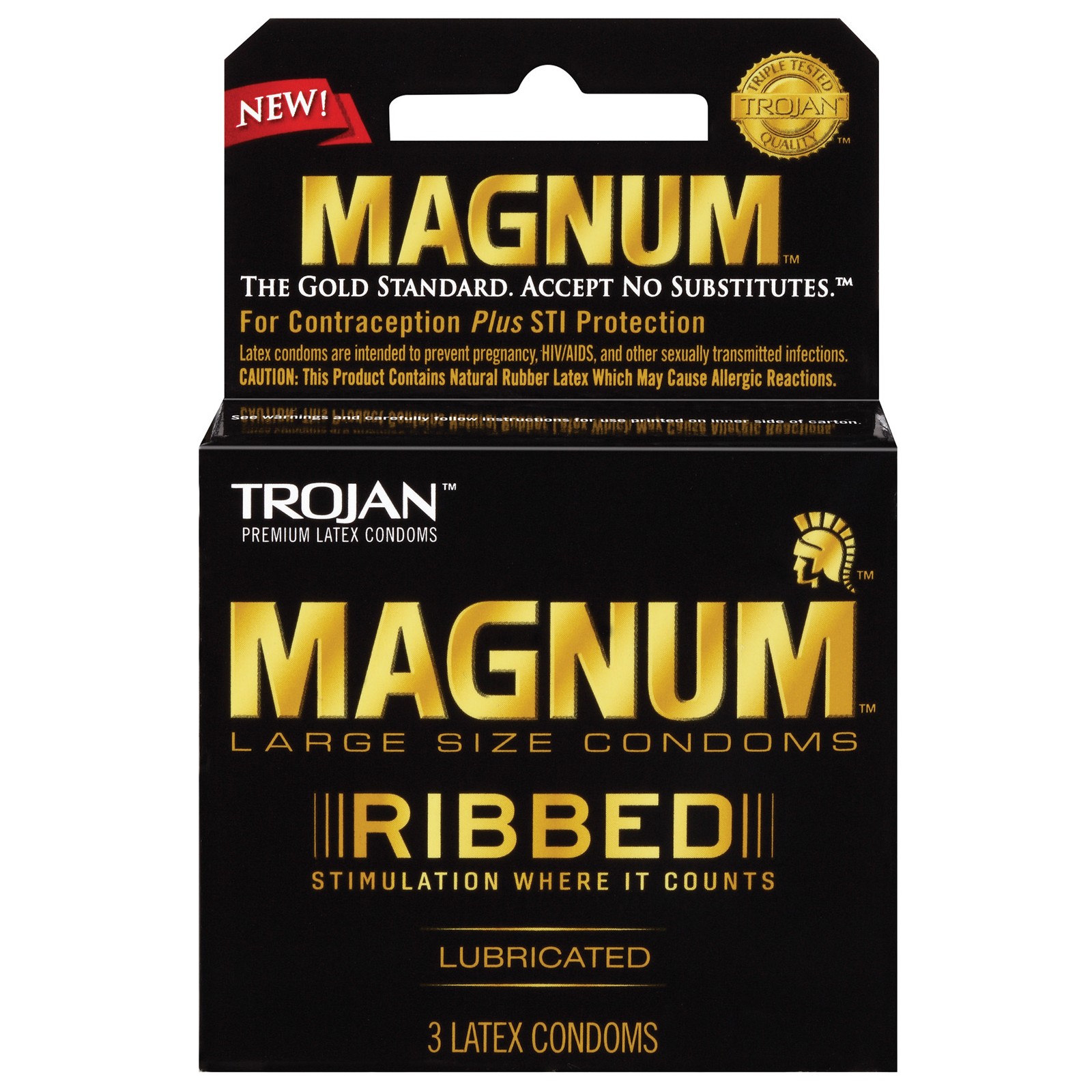 Condones Magnum Ribbed Trojan - Caja de 3