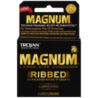 Condones Magnum Ribbed Trojan - Caja de 3