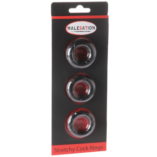 MALESATION Stretchy Cock Rings - Pack of 3 Black