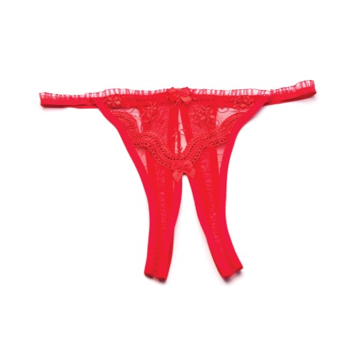 Scalloped Embroidery Crotchless Panty Red