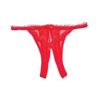 Tanga de Bordado Crotchless Roja