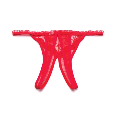 Scalloped Embroidery Crotchless Panty Red