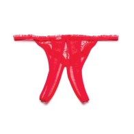 Scalloped Embroidery Crotchless Panty Red