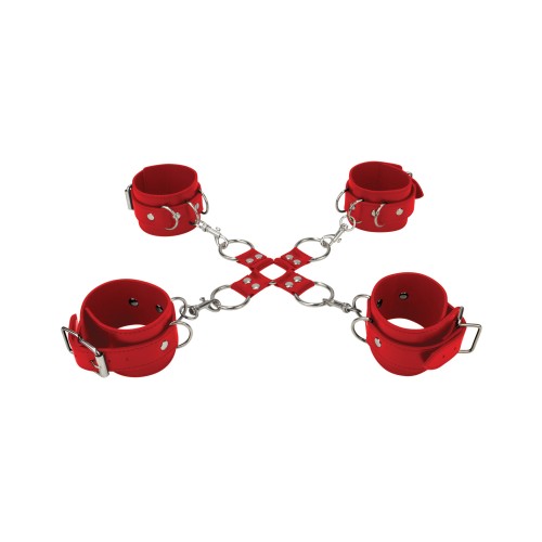 Shots Ouch Leather Hand & Leg Cuffs Red