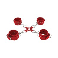 Shots Ouch Leather Hand & Leg Cuffs Red