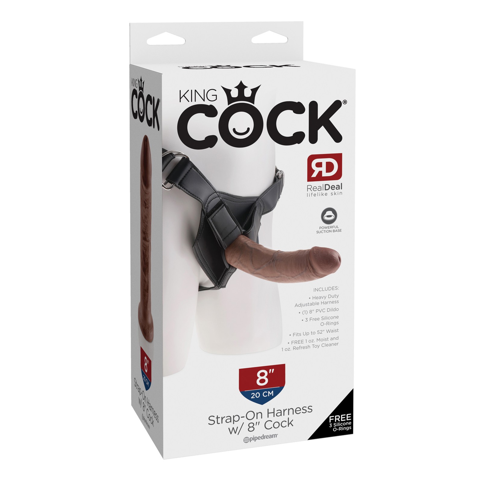 King Cock Strap On Harness with 8 Inch Realistic Cock Brown