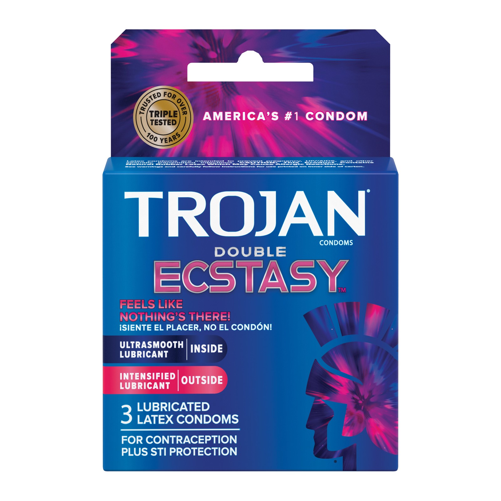 Trojan Double Ecstasy Condoms Box of 3 for Enhanced Pleasure