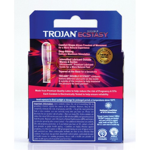 Trojan Double Ecstasy Condoms Box of 3 for Enhanced Pleasure