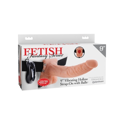 Fetish Fantasy Series 9" Strap-On Vibrador Hueco con Testículos - Carne