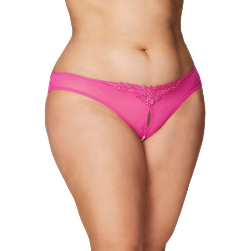 Tanga Crotchless con Perlas - Rosa Fucsia 3X/4X