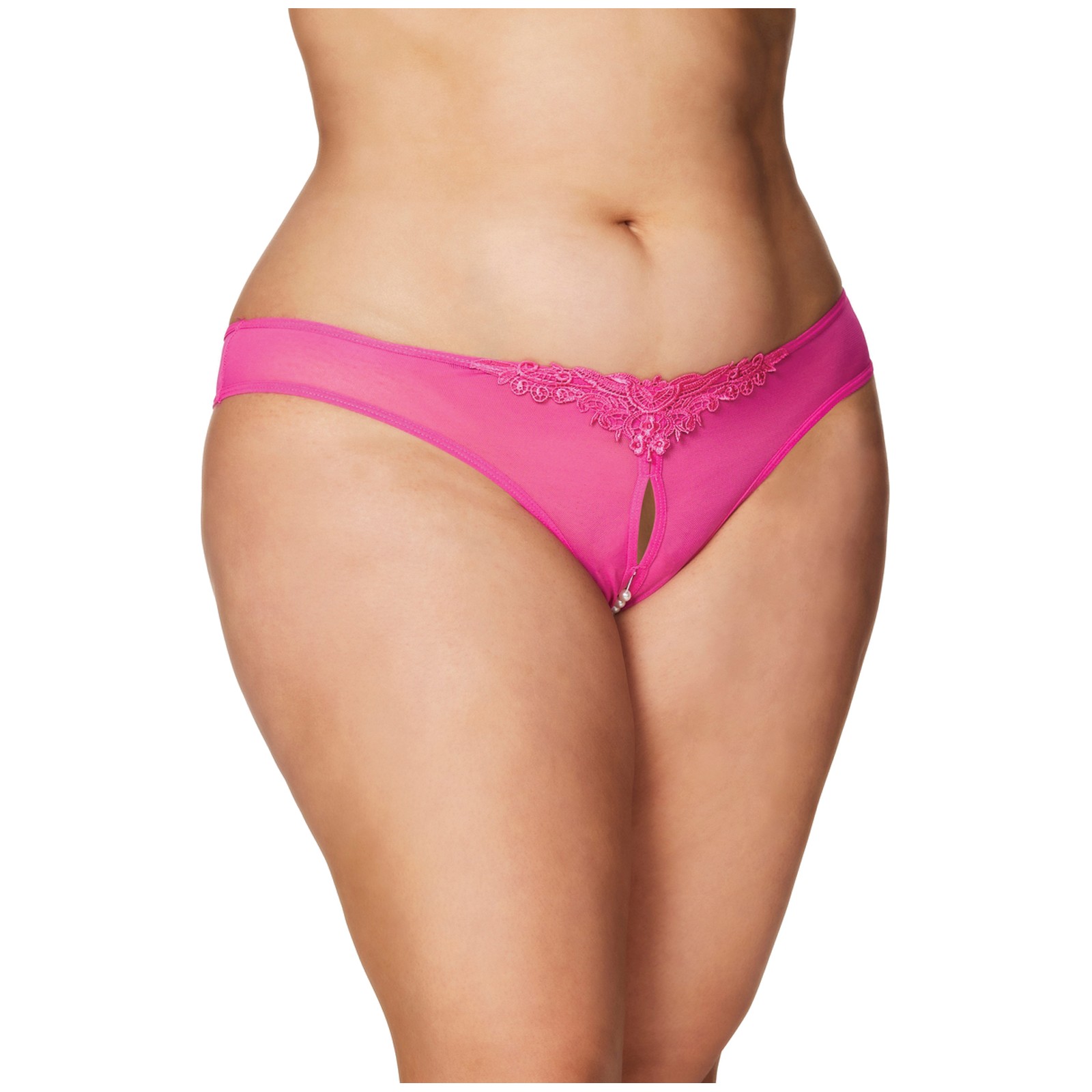 Tanga Crotchless con Perlas - Rosa Fucsia 3X/4X