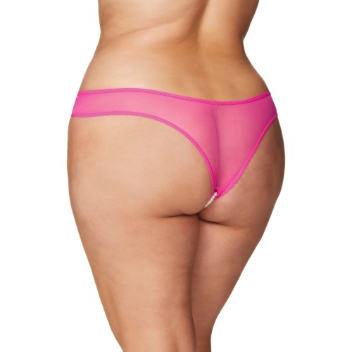 Tanga Crotchless con Perlas - Rosa Fucsia 3X/4X