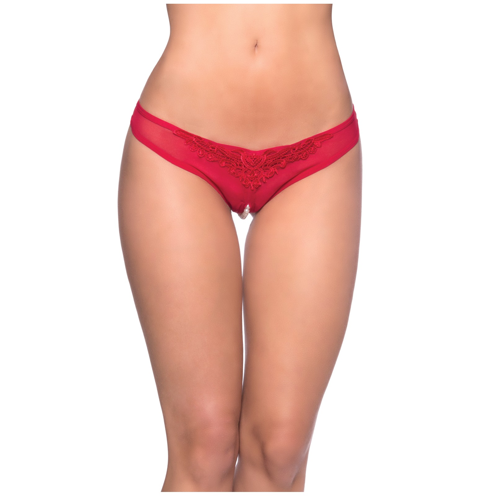 Crotchless Pearl Thong Red