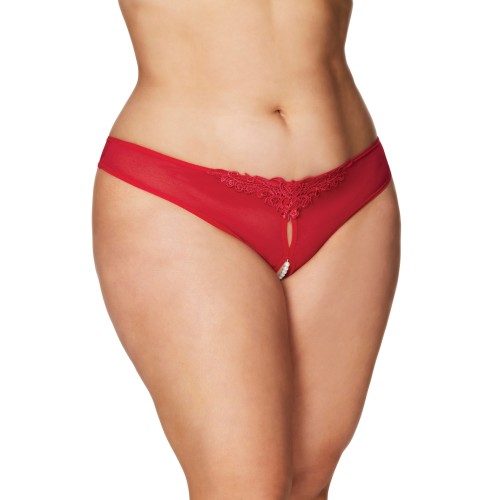 Red Crotchless Pearl Thong for Plus Size