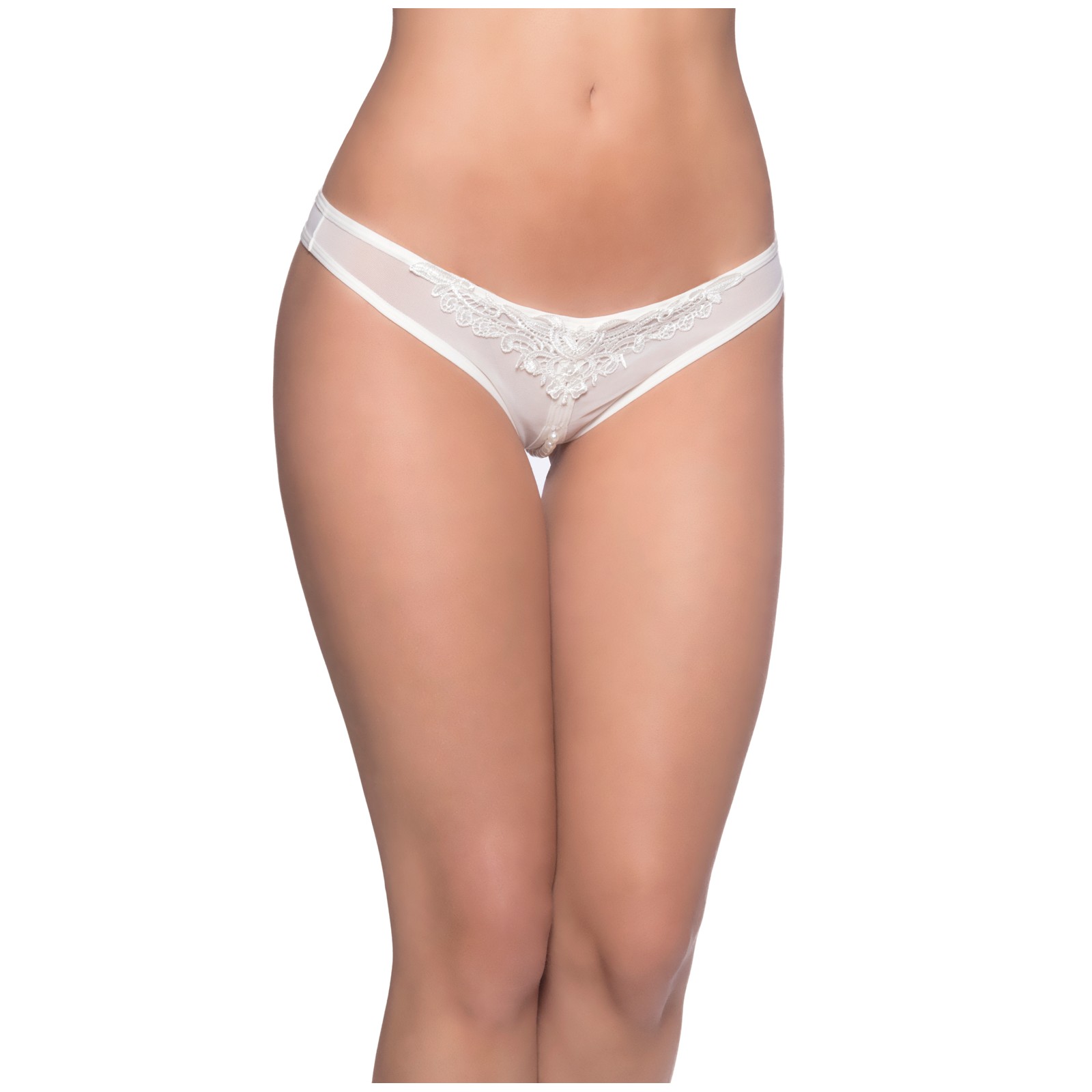 Crotchless Pearl Thong White