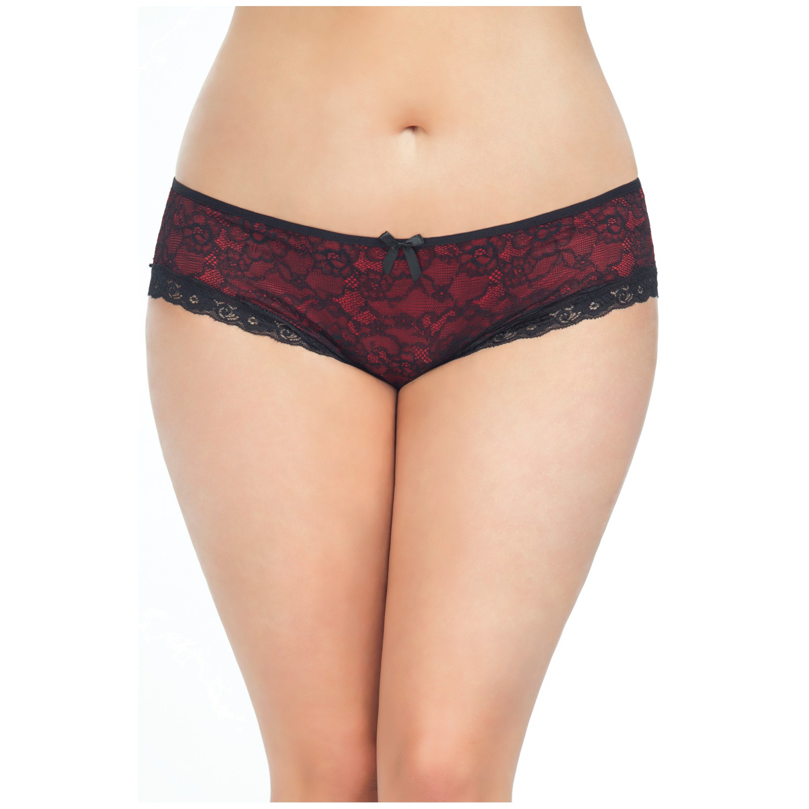 Tanga de Encaje con Espalda de Jaula Negro Rojo 1X 2X