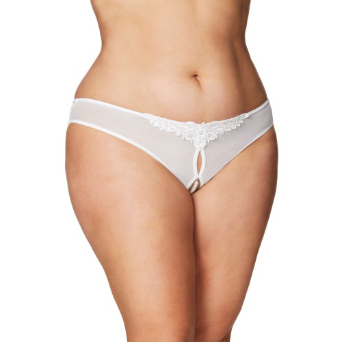 Crotchless Pearl Thong in White - 1X/2X Size