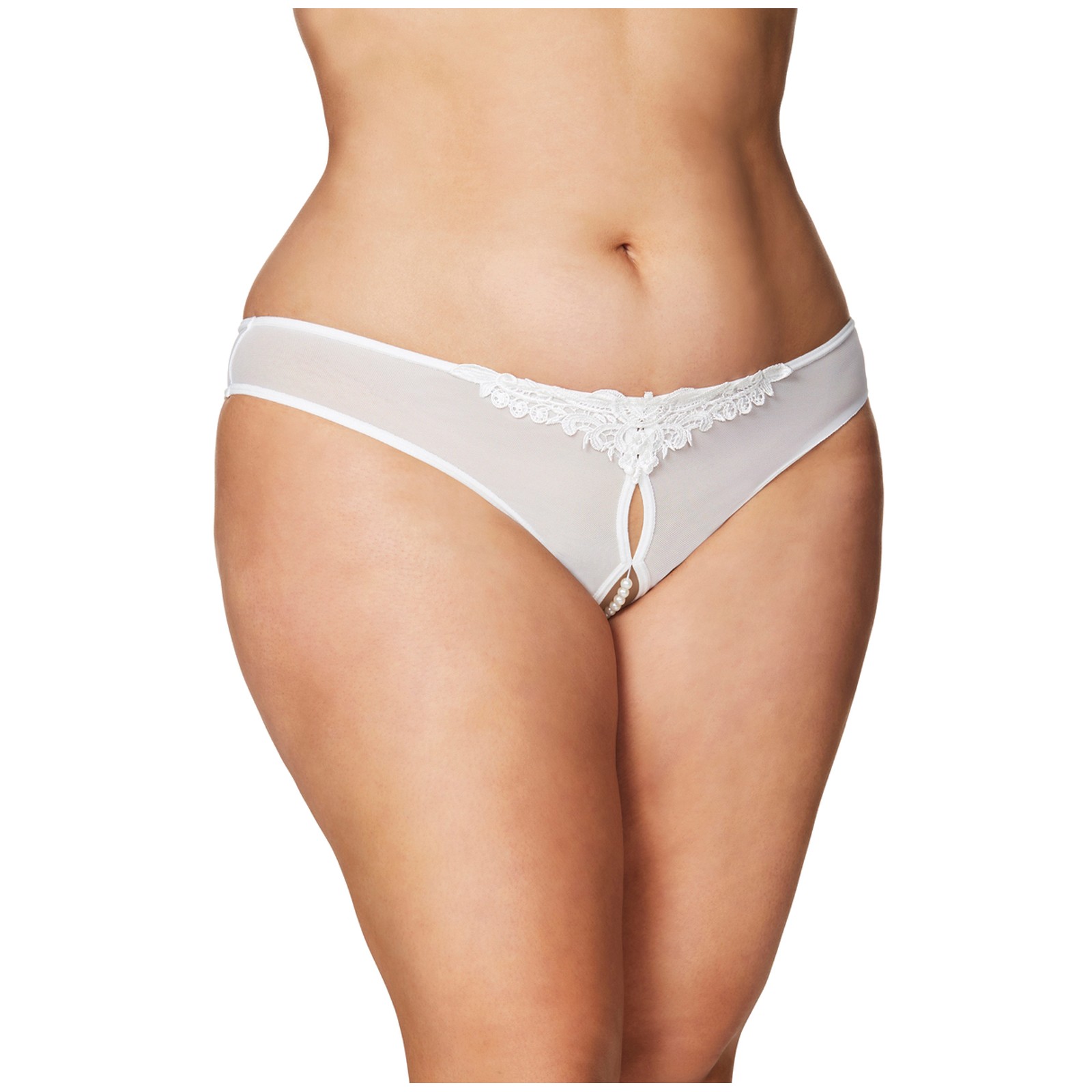 Tanga Sin Crotch con Perlas Blanca - Talla 1X/2X