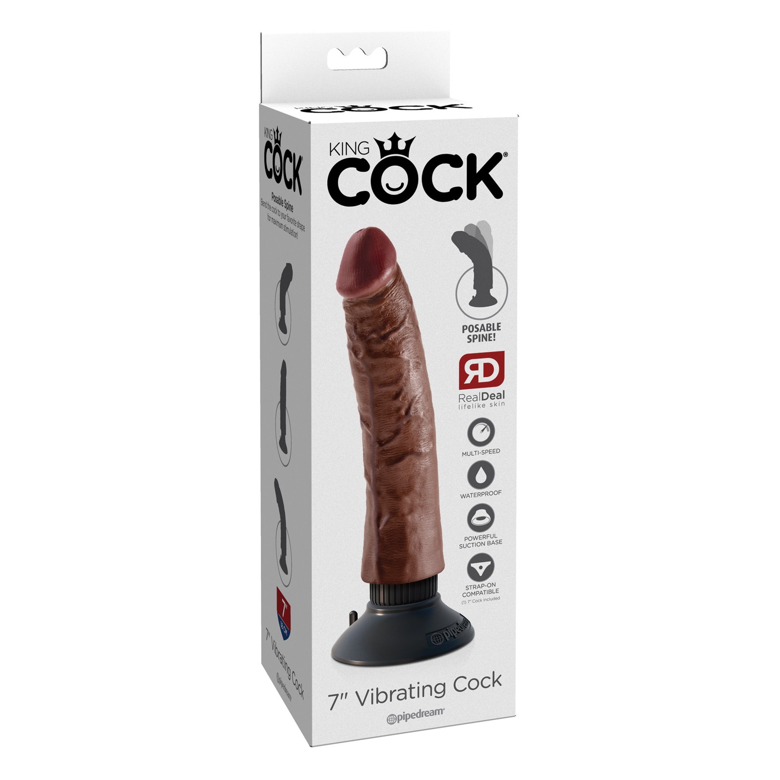 King Cock 7 Inch Vibrating Brown Dildo