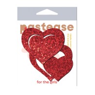 Pastease Glitter Peek a Boob Hearts Rojo