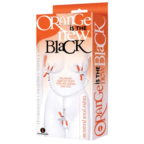 The 9's Orange is the New Black Triple Your Pleasure Clamps & Chain