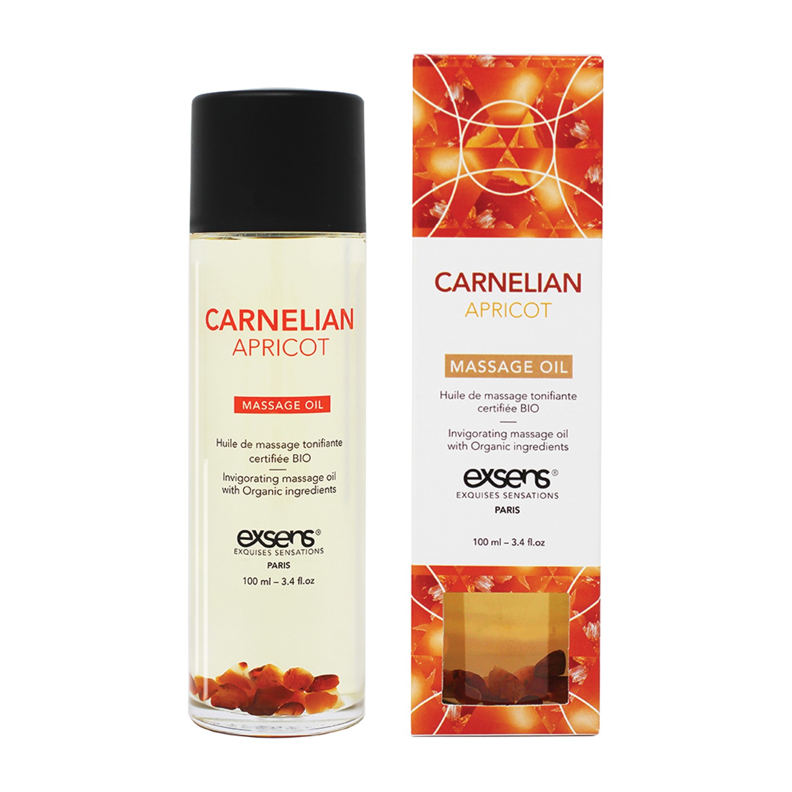 EXSENS Organic Massage Oil with Carnelian Stones Apricot