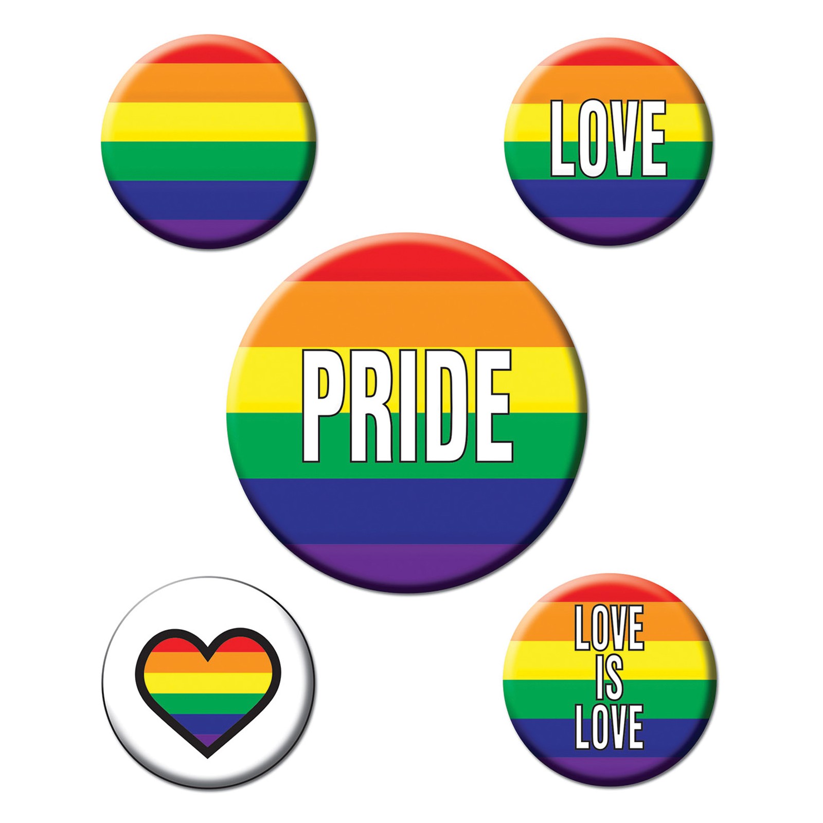 Rainbow Pride Party Buttons Set of 5